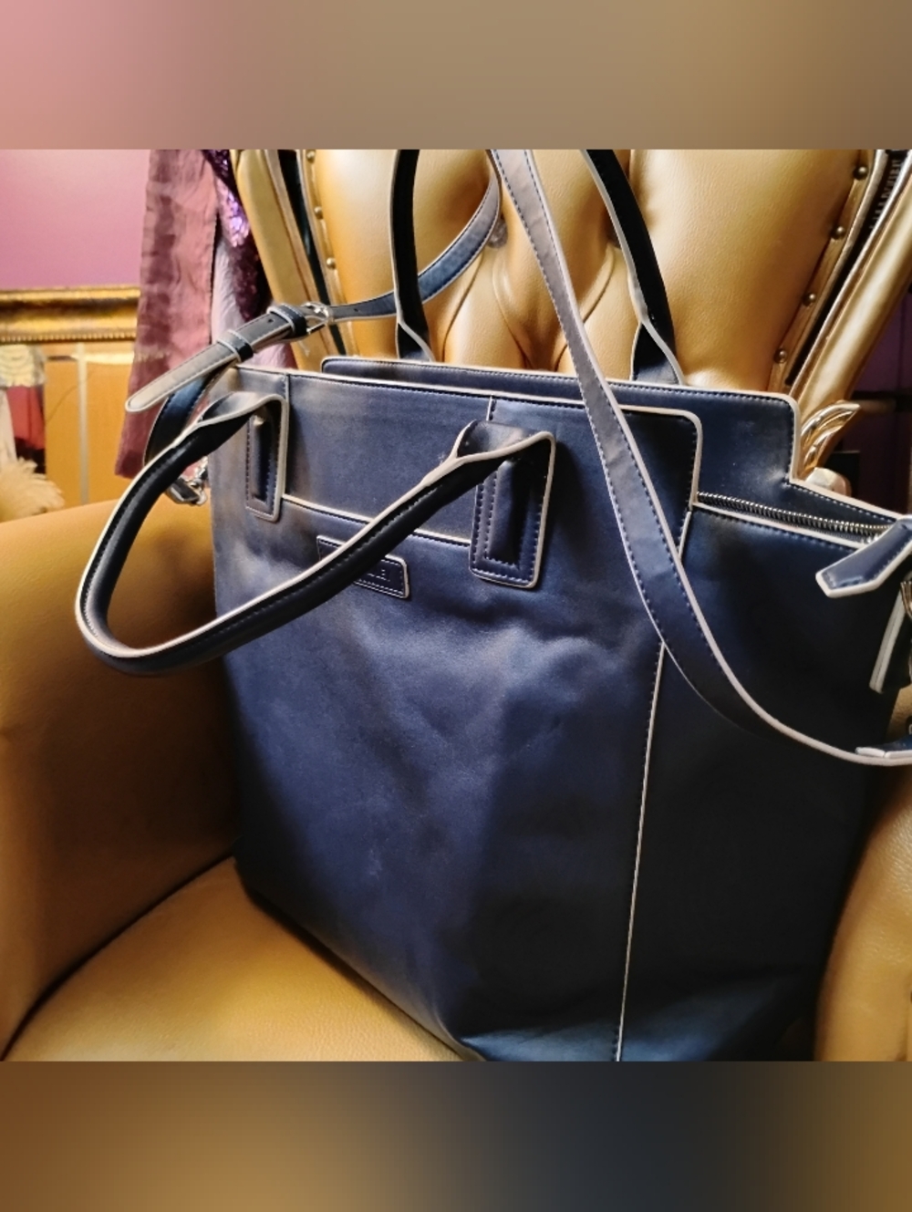 Vera Bradley Large blue Leather Tote.